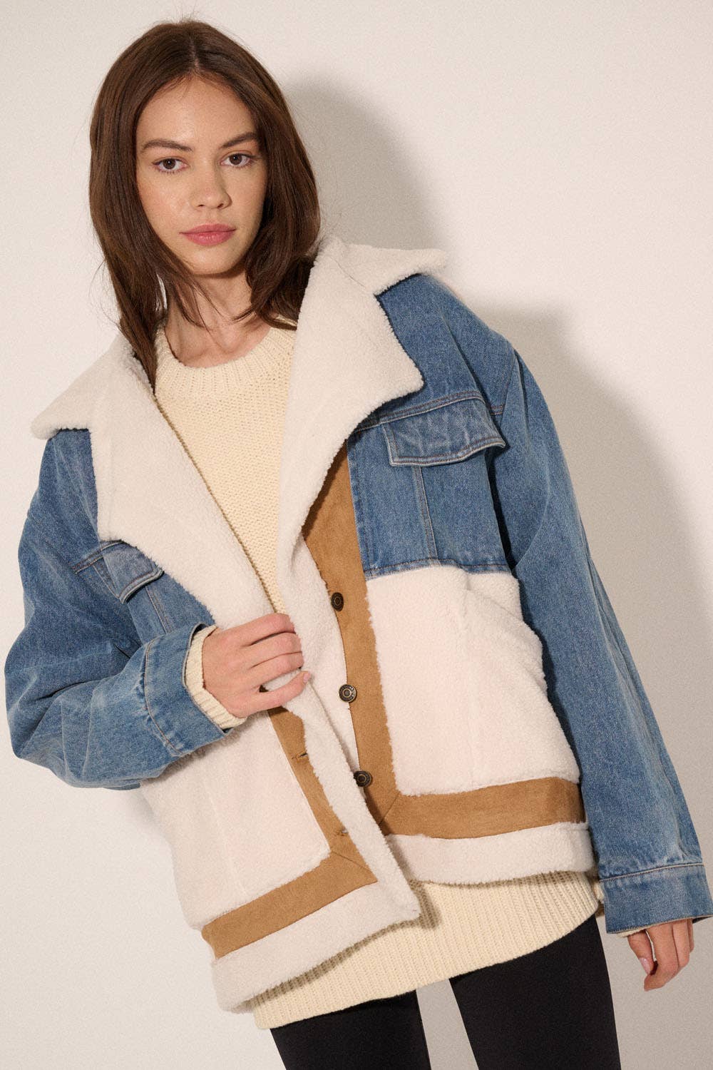 Jackie Denim Suede Fuzzy Jacket