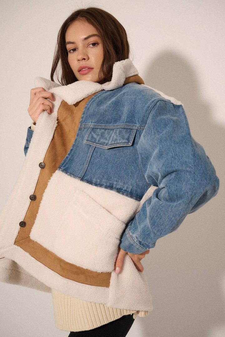 Jackie Denim Suede Fuzzy Jacket