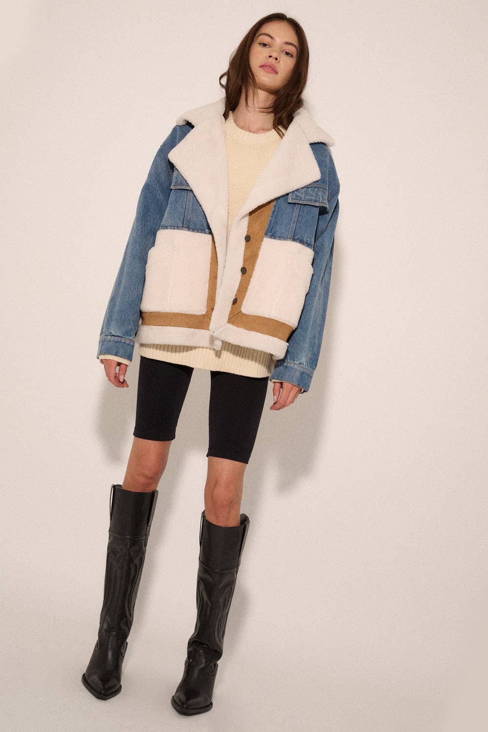 Jackie Denim Suede Fuzzy Jacket