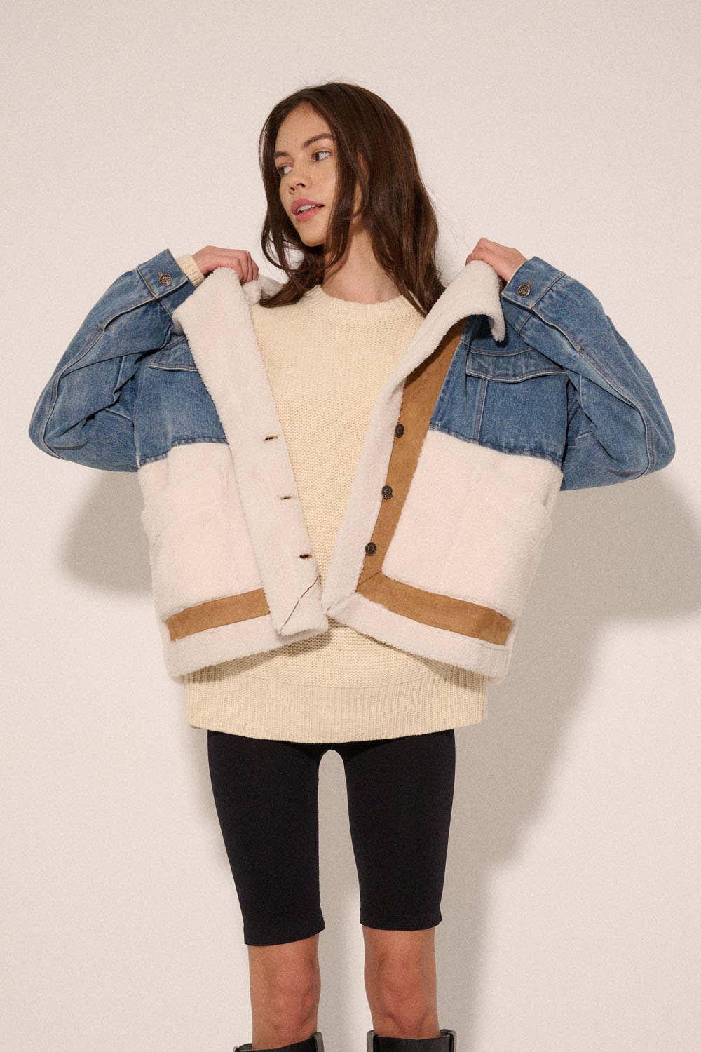 Jackie Denim Suede Fuzzy Jacket