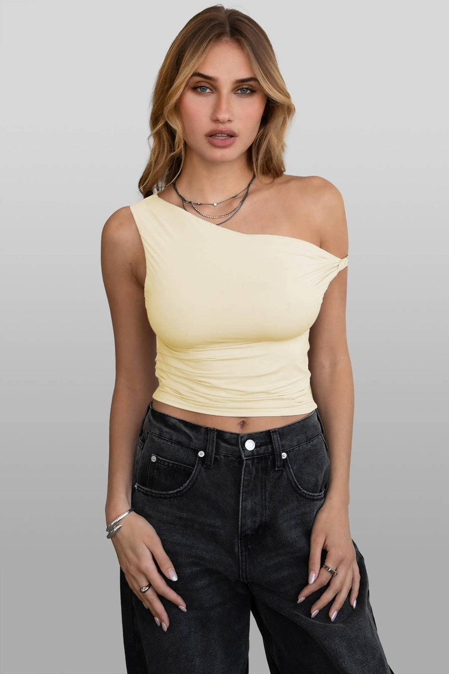 JAIMA Light Weight One Shoulder Top - S / BUTTER - Tops