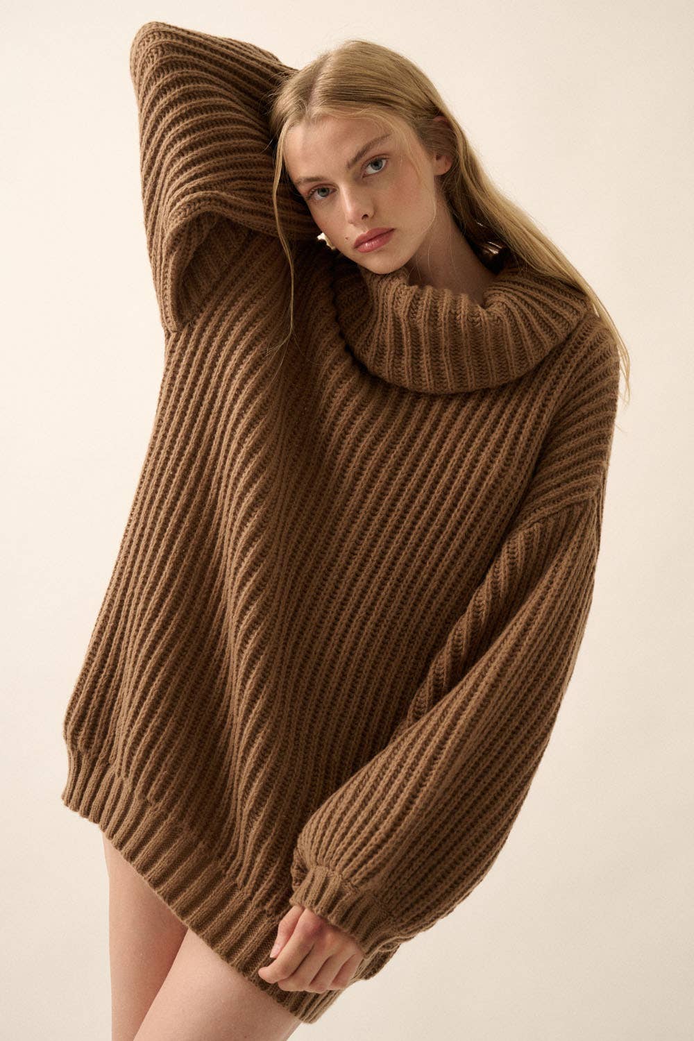 Kamillah Turtle Neck Oversized Sweater - L / Cocoa - Knit sweaters