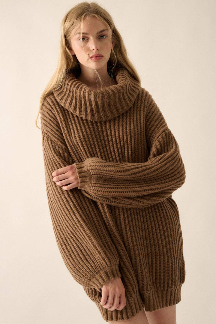 Kamillah Turtle Neck Oversized Sweater - M / Cocoa - Knit sweaters