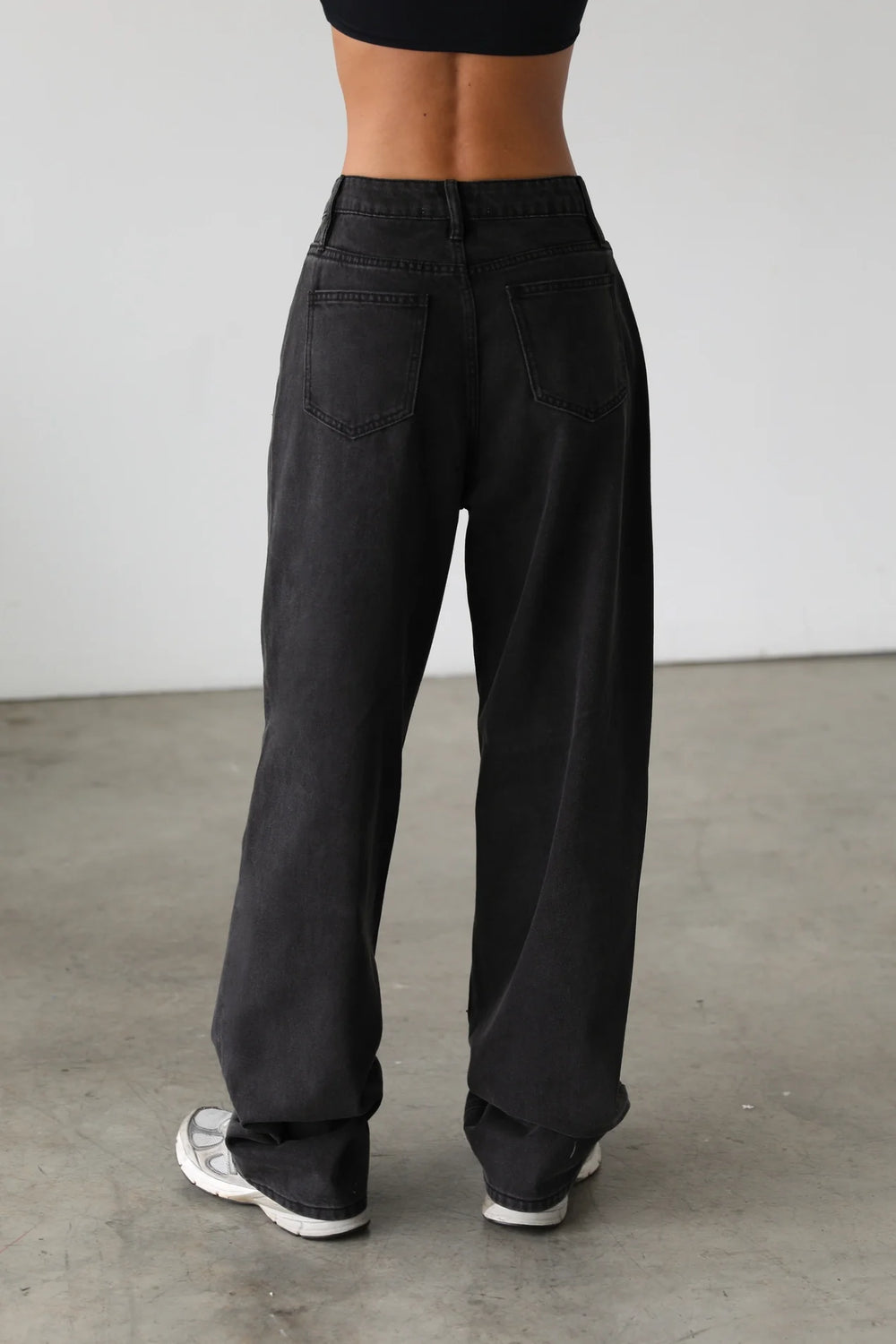 Katie Black High Rise Straight Wide Leg Skater Denim - Jeans