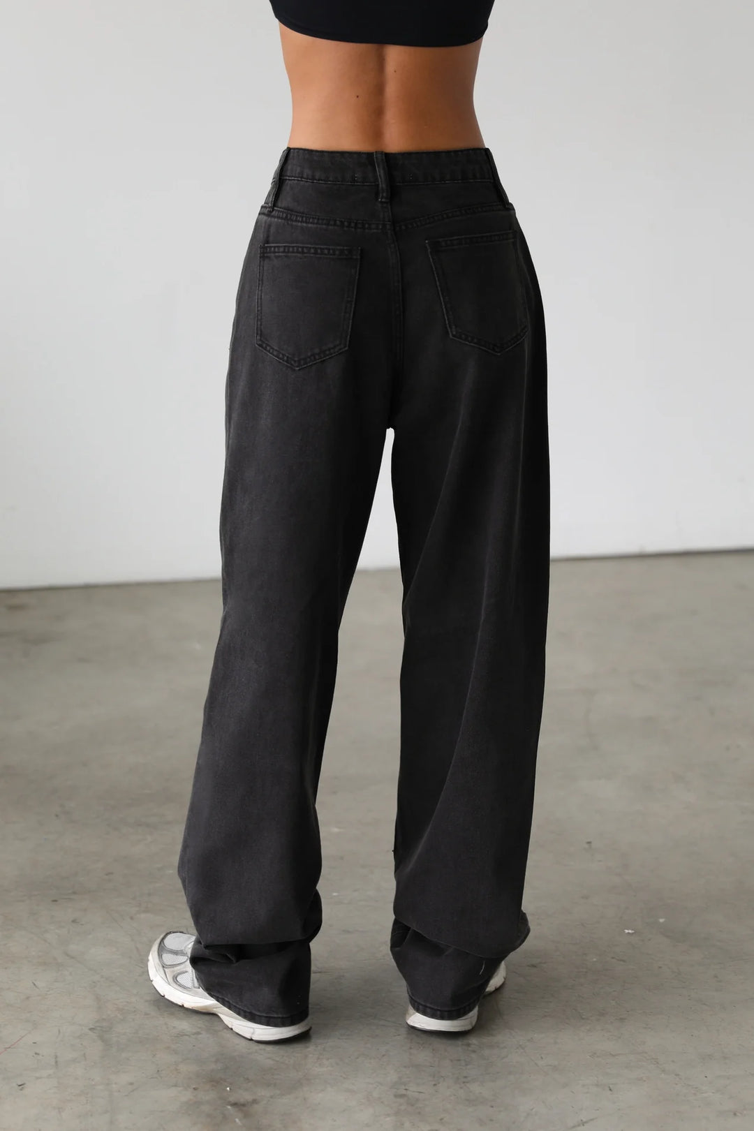 Katie Black High Rise Straight Wide Leg Skater Denim - Jeans