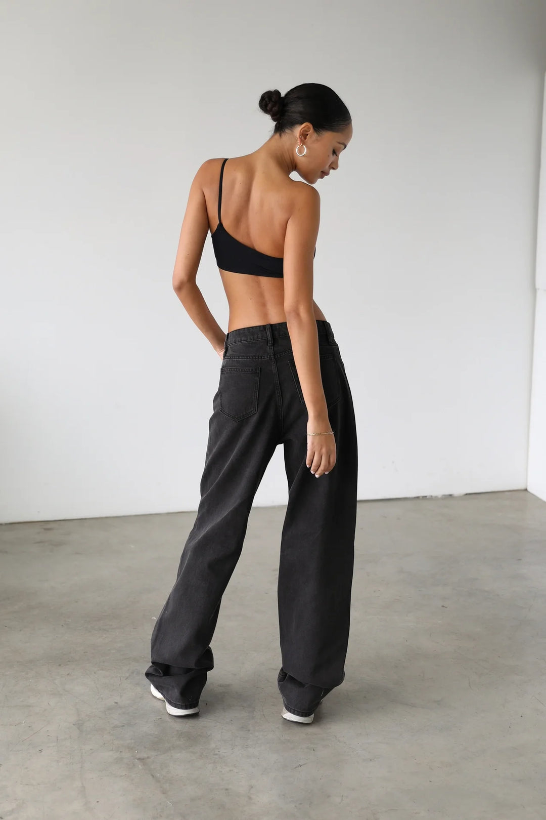 Katie Black High Rise Straight Wide Leg Skater Denim - Jeans