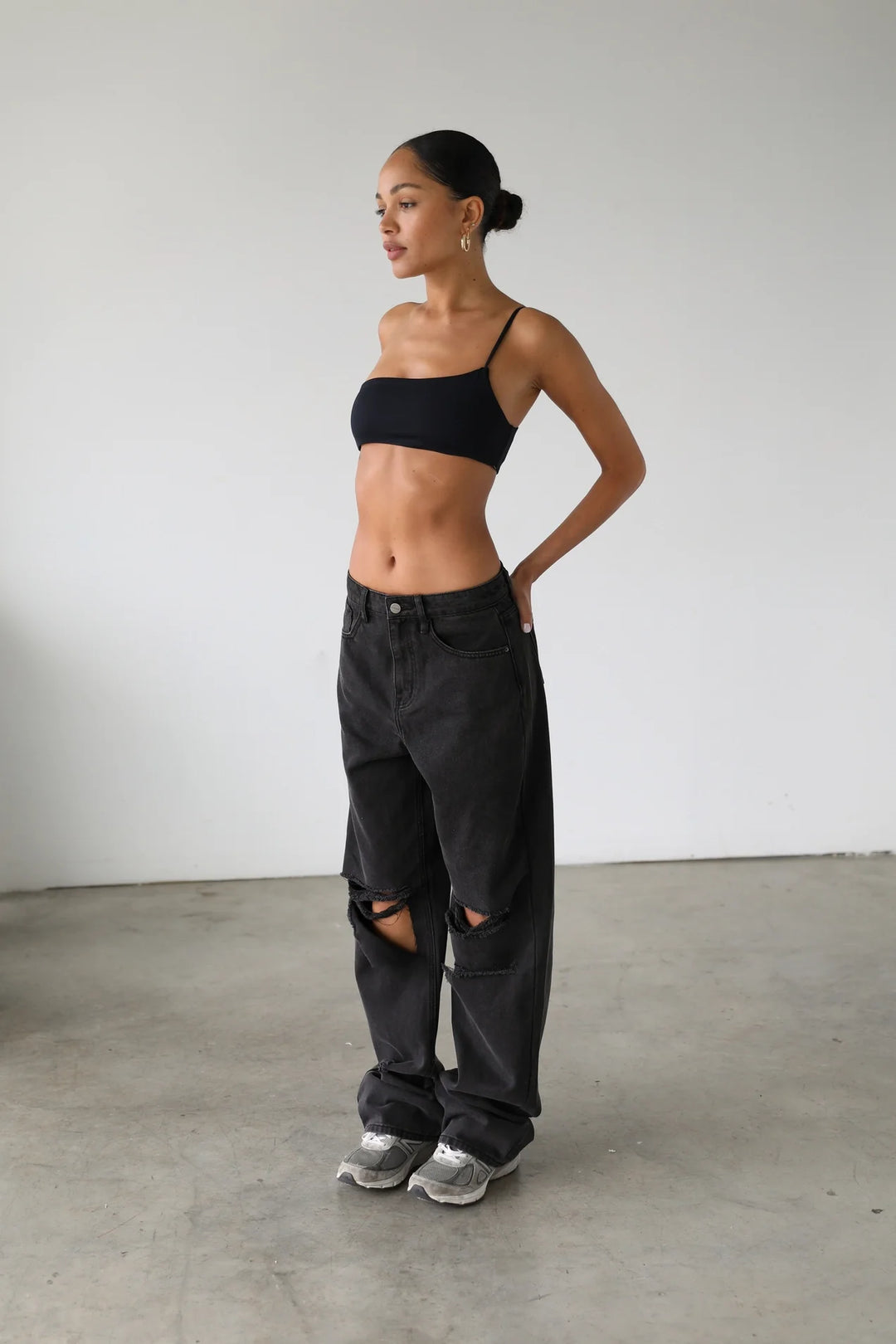 Katie Black High Rise Straight Wide Leg Skater Denim - Jeans