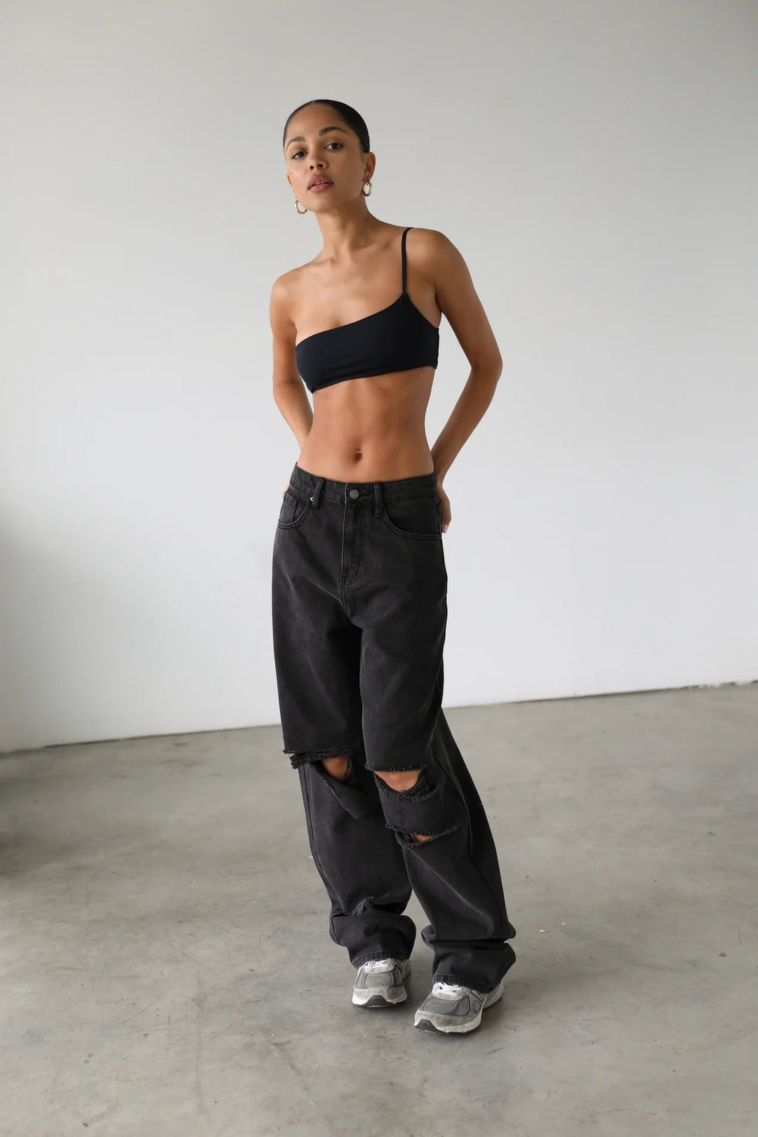Katie Black High Rise Straight Wide Leg Skater Denim - Jeans