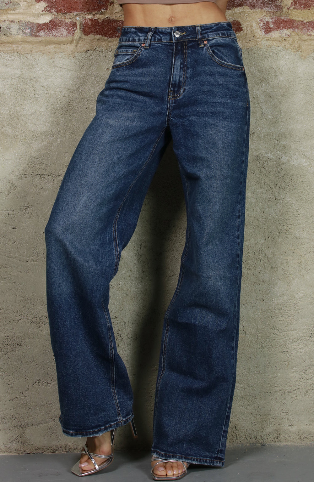 Kelly Basic middle waist mom-fit wide-leg jeans in dark blue - Jeans