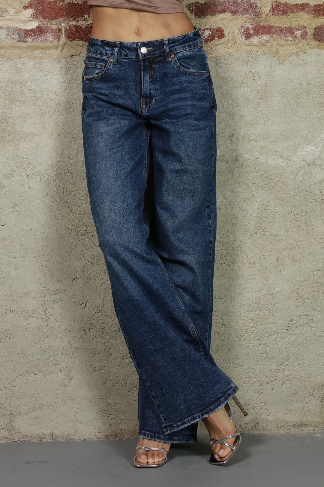 Kelly Basic middle waist mom-fit wide-leg jeans in dark blue - Jeans