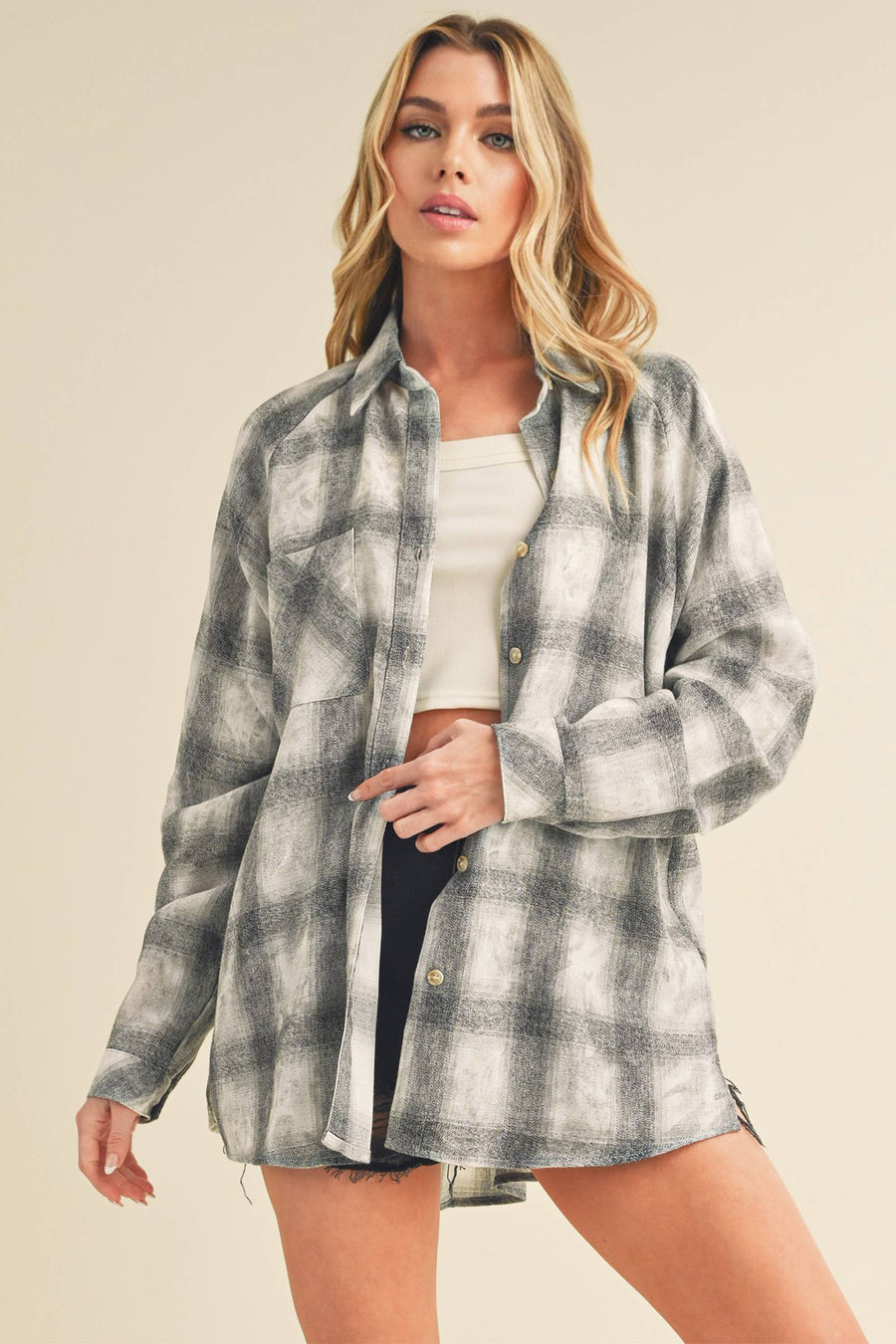 Laura Plaid Washed Flannel - White / S / Contemporary