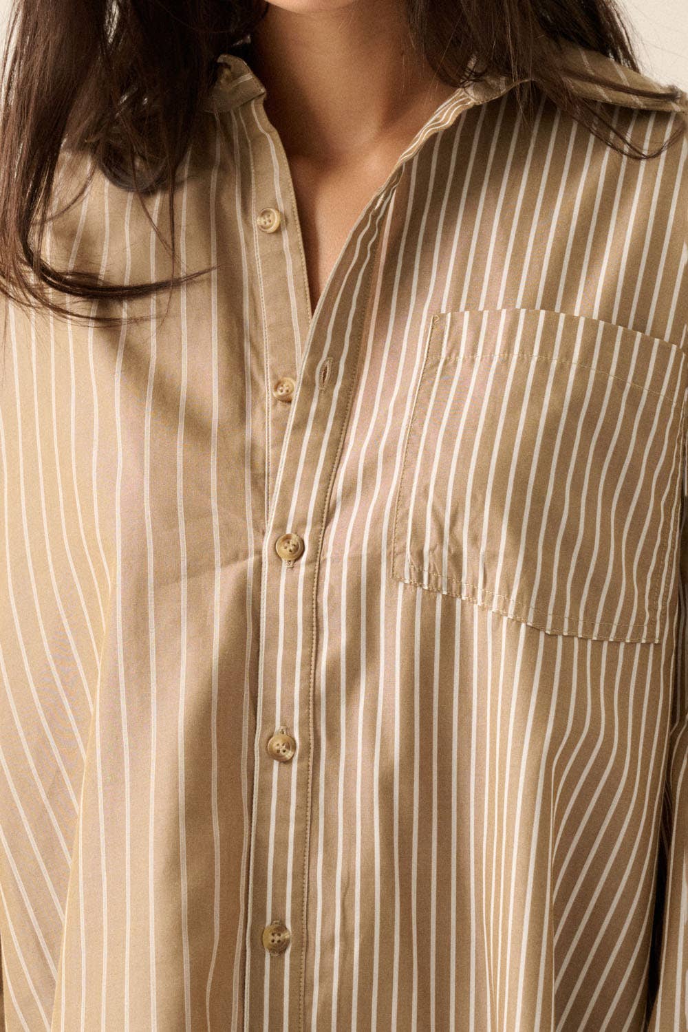 Lia Stripe Button-Front Oversized Pocket Shirt Dress - S - shirts