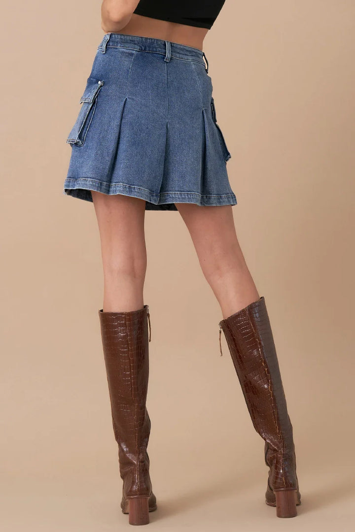 Lilian Pleated Cargo Denim Mini Skirt - skirts