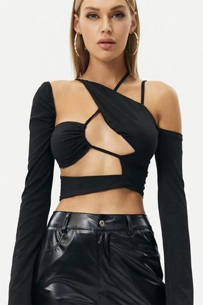 Lola Cut Out Detail Long Sleeve Top. - S / Black - Tops