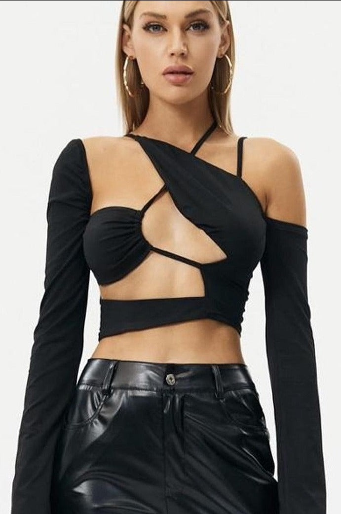 Lola Cut Out Detail Long Sleeve Top. - Tops