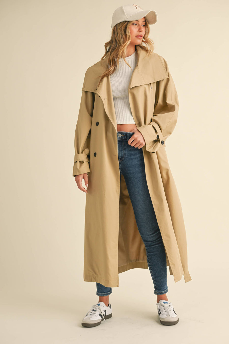 LONG OVERSIZED BELTED TRENCH COAT WITH POCKETS - Trench coat