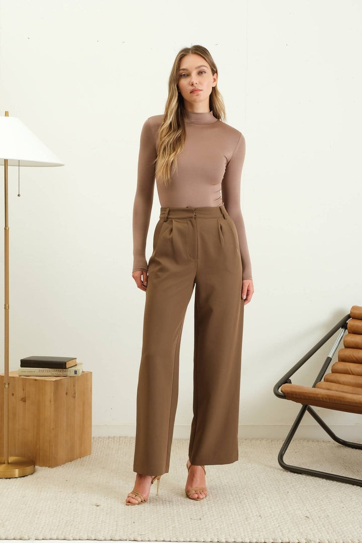 LOURDES LONG SLEEVE BODYSUIT - DEEP TAUPE / S - Tops