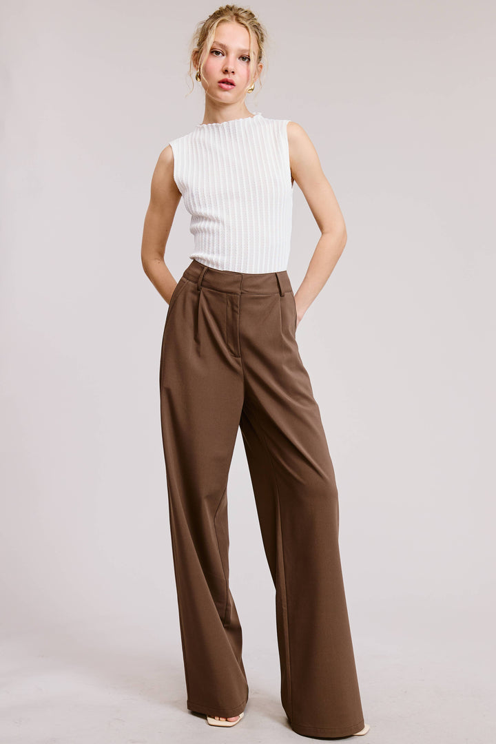 Lyra Mocha Waist Pleated Wide Leg - Pants