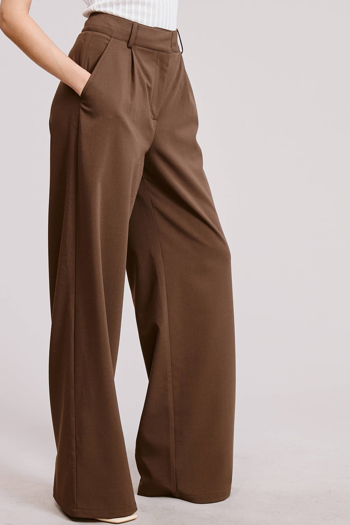 Lyra Mocha Waist Pleated Wide Leg - Pants
