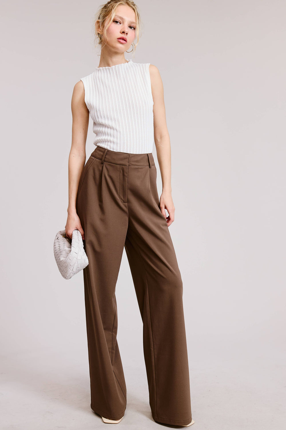 Lyra Mocha Waist Pleated Wide Leg - Pants
