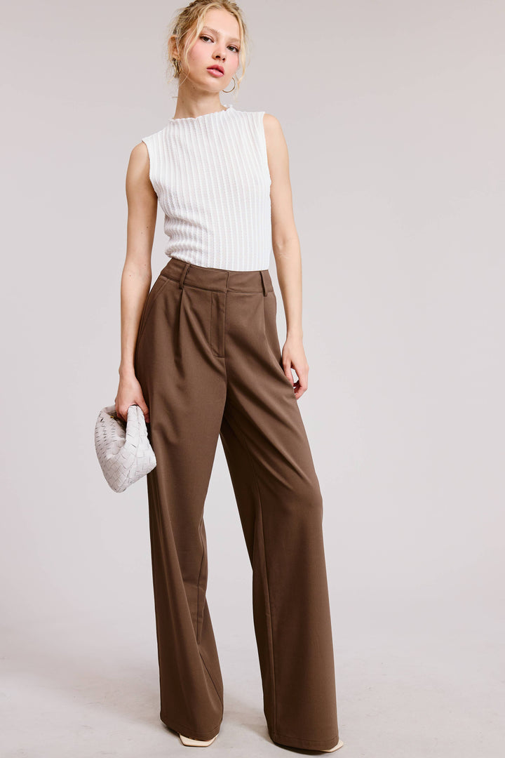 Lyra Mocha Waist Pleated Wide Leg - Pants