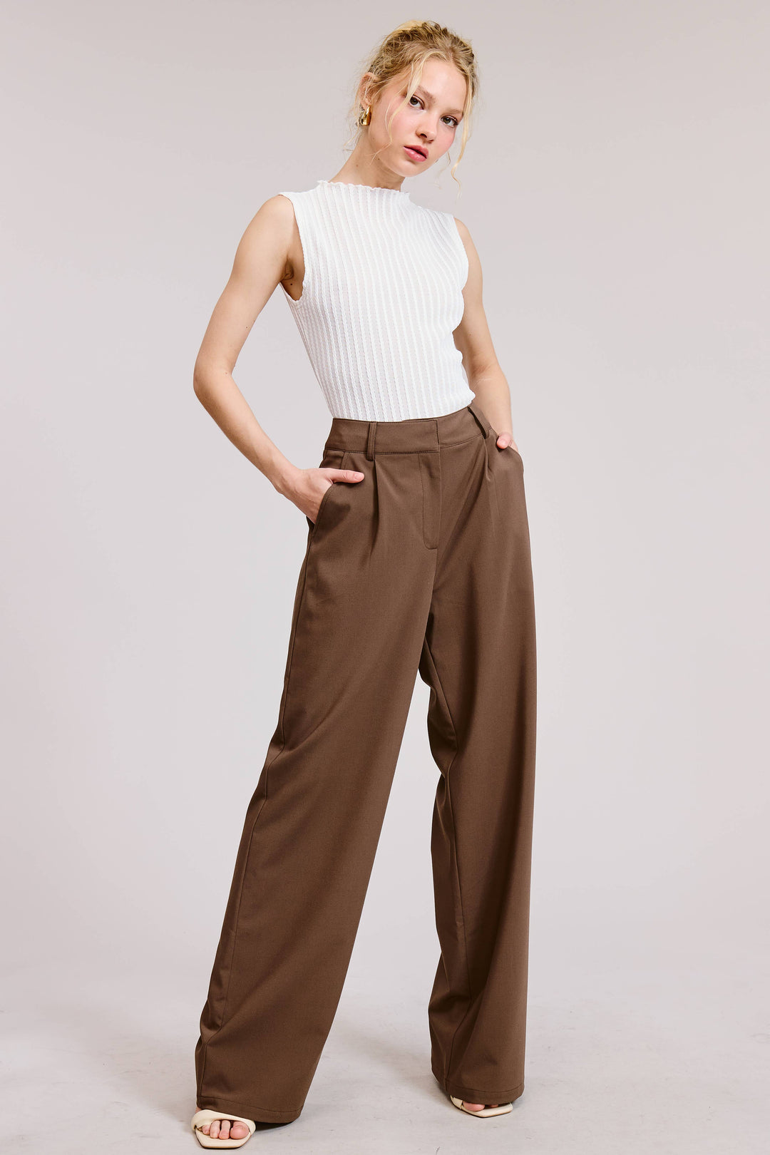 Lyra Mocha Waist Pleated Wide Leg - Pants