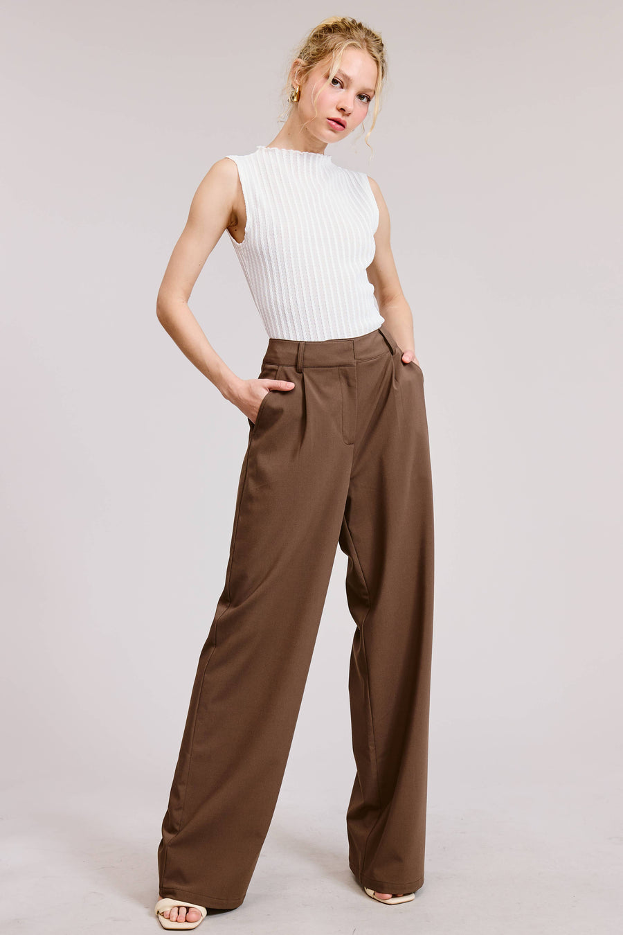 Lyra Mocha Waist Pleated Wide Leg - Pants