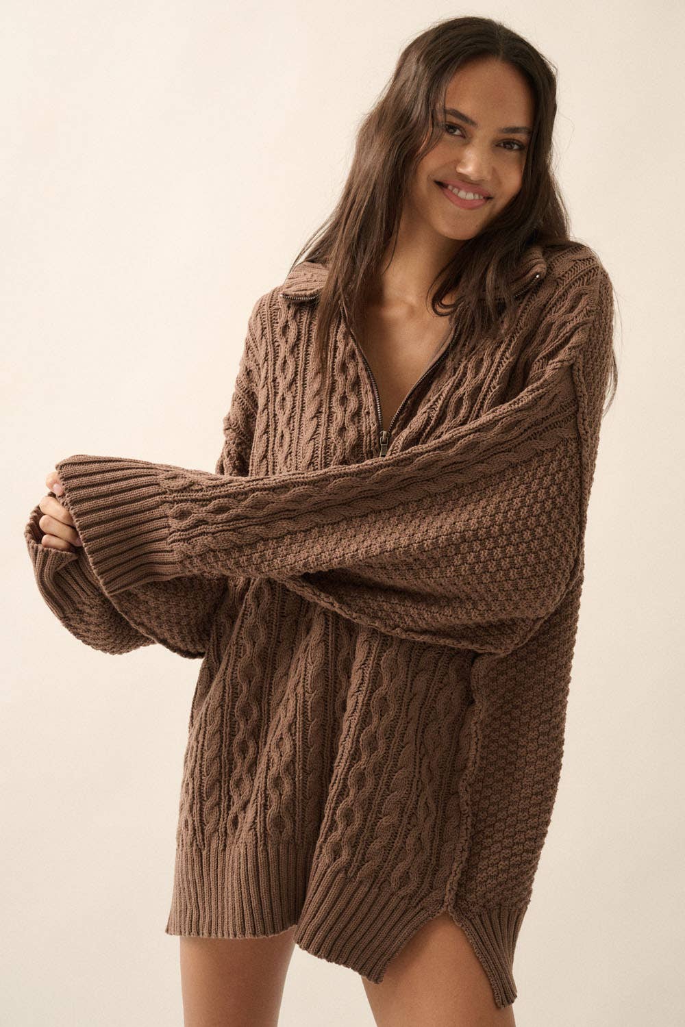 Maly Knit Long Sleeve Mini Sweater Dress