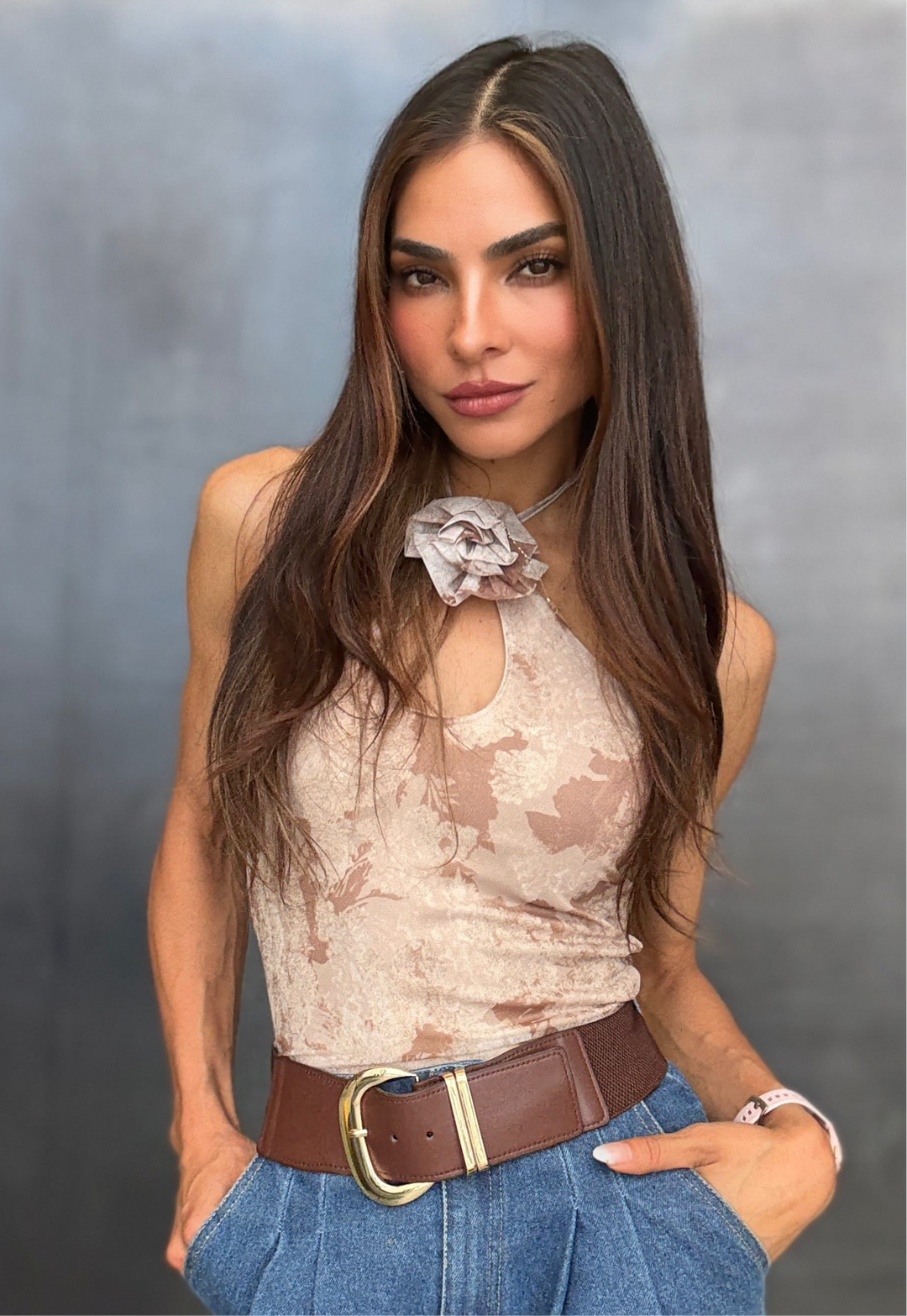 Mara Floral Print Halter Neck Tank Top - Tops