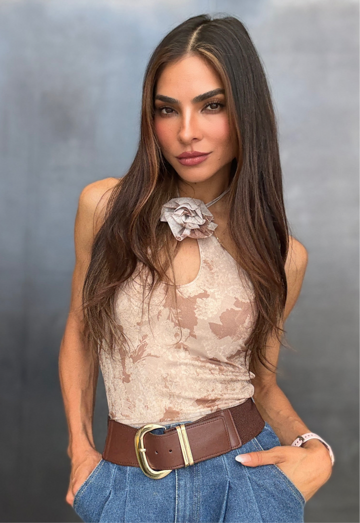 Mara Floral Print Halter Neck Tank Top - Tops