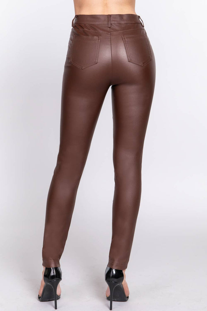 MILEY BROWN PU COATED PANTS - Pants