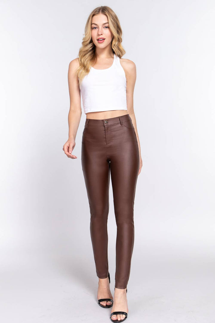 MILEY BROWN PU COATED PANTS - Pants