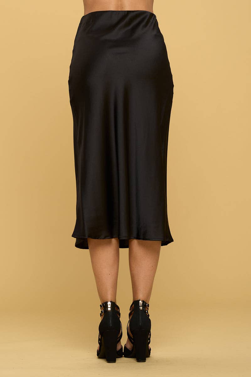 Mirna black Satin Midi Skirt - skirts