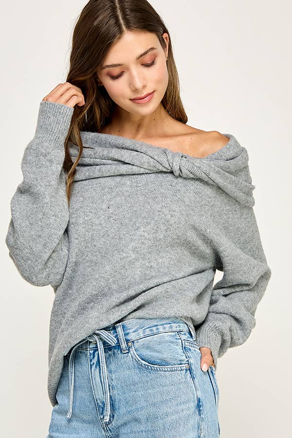 OFF SHOULDER KNOT SWEATER
