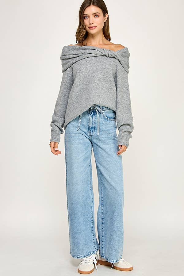 OFF SHOULDER KNOT SWEATER
