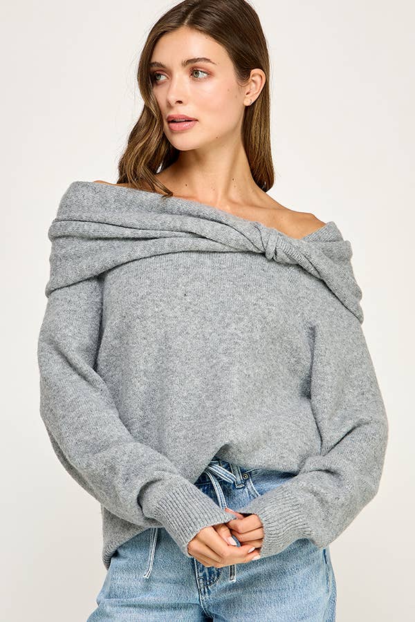 OFF SHOULDER KNOT SWEATER