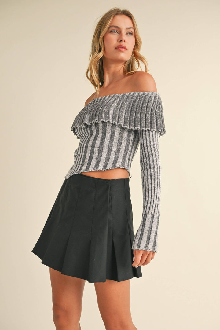 OFF SHOULDER LONG SLEEVE ASYMMETRICAL TOP - Knit sweaters