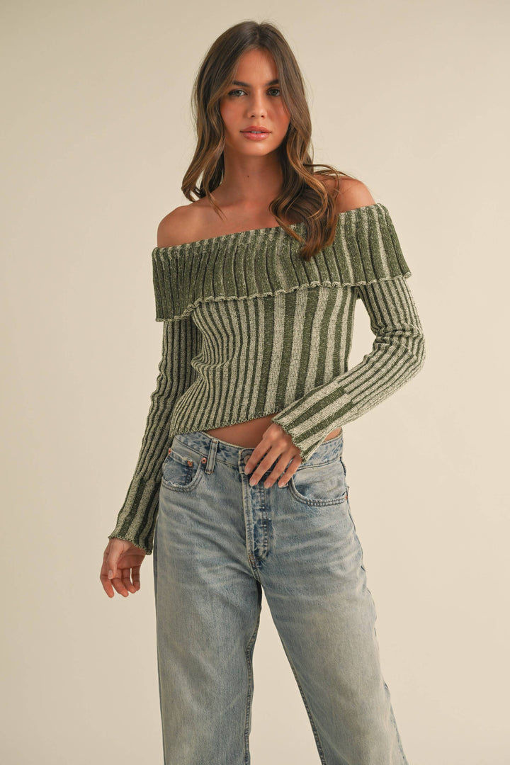 OFF SHOULDER LONG SLEEVE ASYMMETRICAL TOP - Knit sweaters