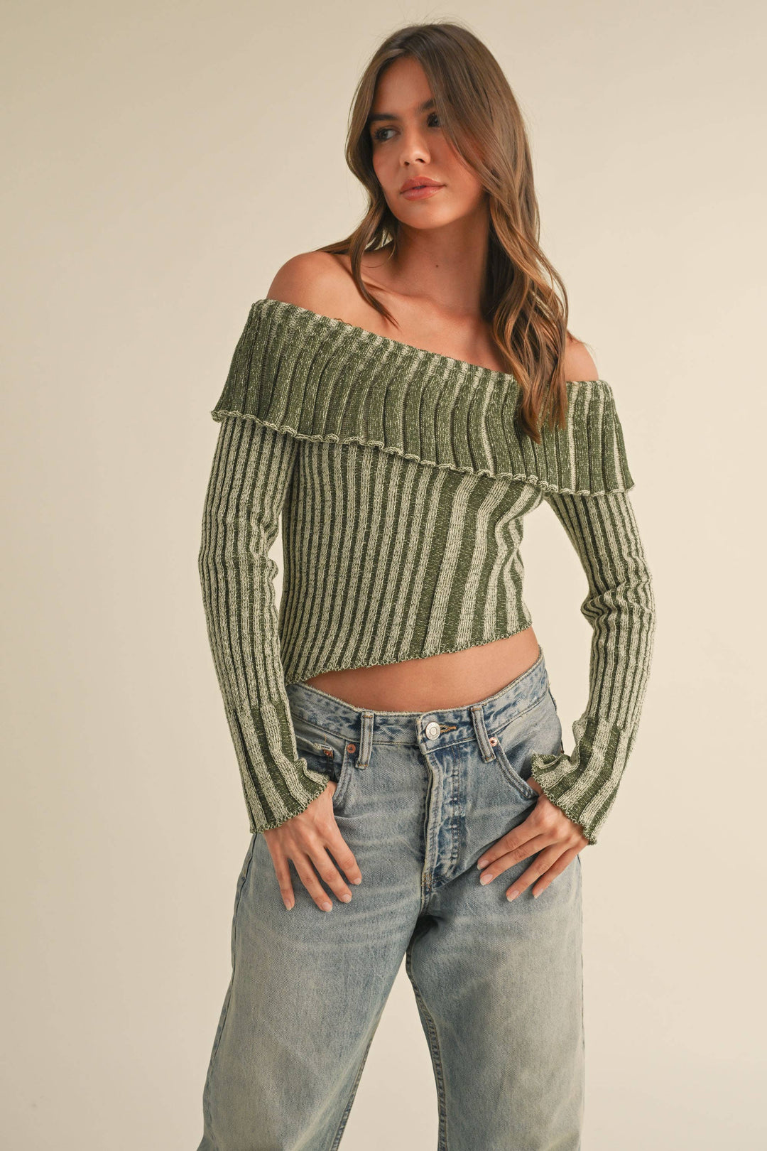OFF SHOULDER LONG SLEEVE ASYMMETRICAL TOP - Knit sweaters