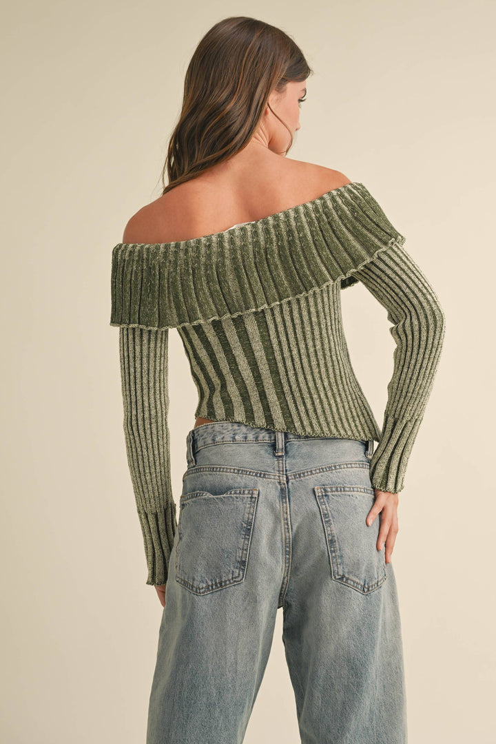 OFF SHOULDER LONG SLEEVE ASYMMETRICAL TOP - Knit sweaters