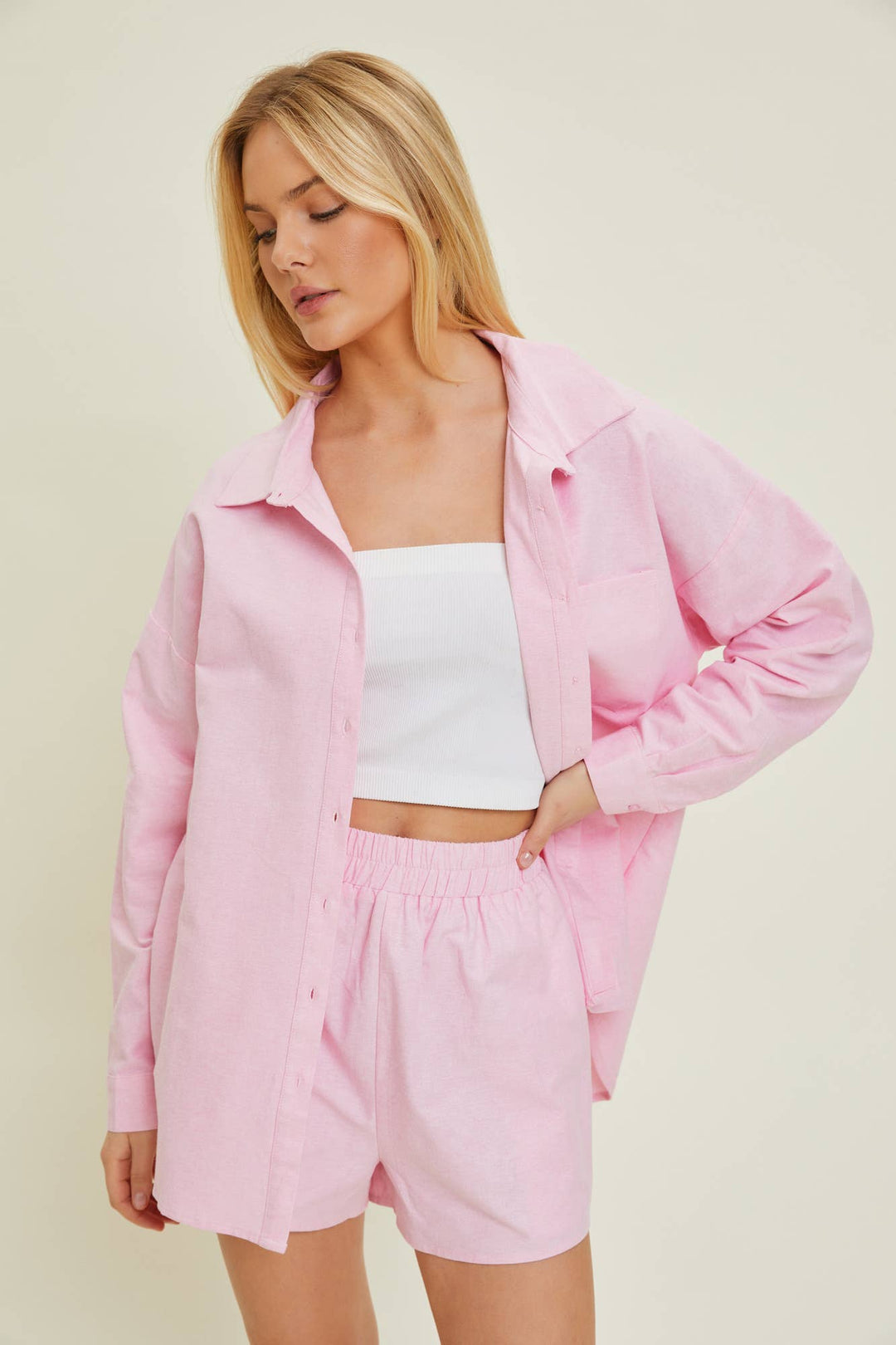 Olivia over-sized pink cotton shirt - L / PINK - bottom up shirt