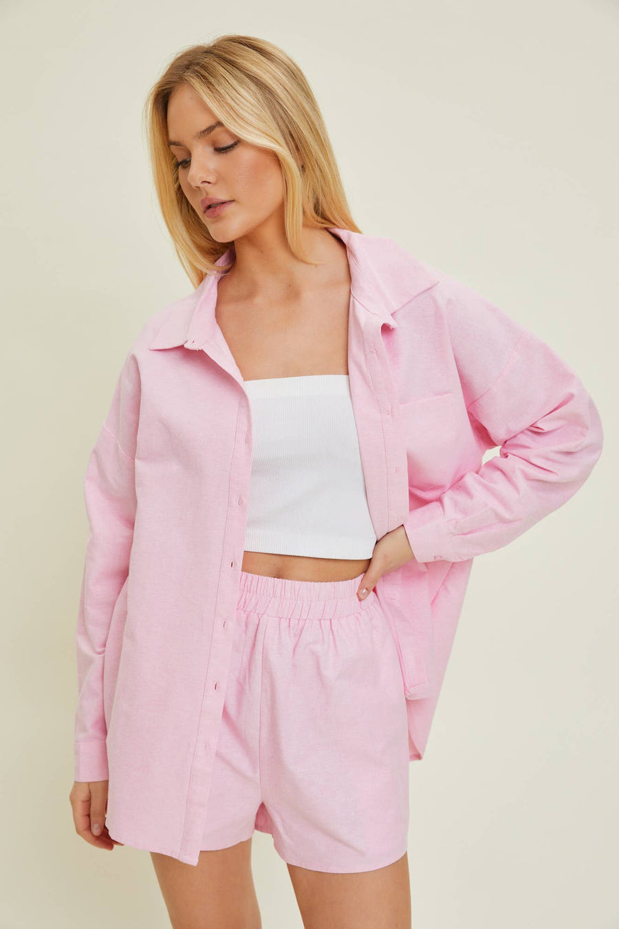 Olivia over-sized pink cotton shirt - L / PINK - bottom up shirt