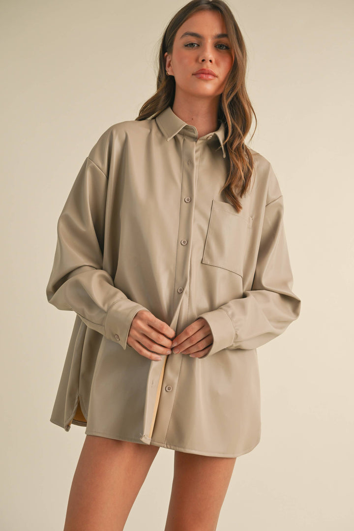 OVERSIZED FAUX LEATHER BUTTON DOWN AND SHORTS - Sets