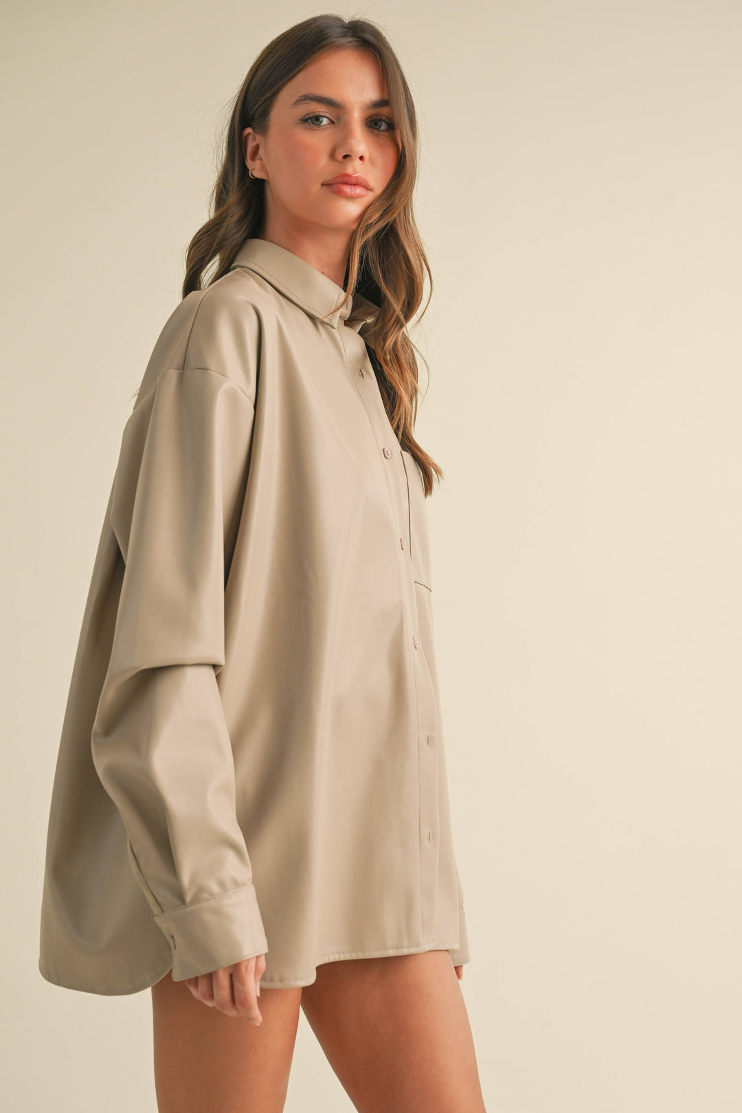 OVERSIZED FAUX LEATHER BUTTON DOWN AND SHORTS - Sets