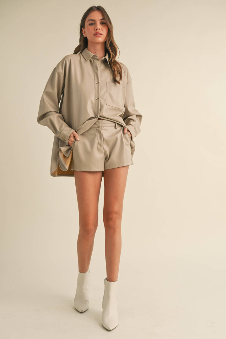 OVERSIZED FAUX LEATHER BUTTON DOWN AND SHORTS - Sets