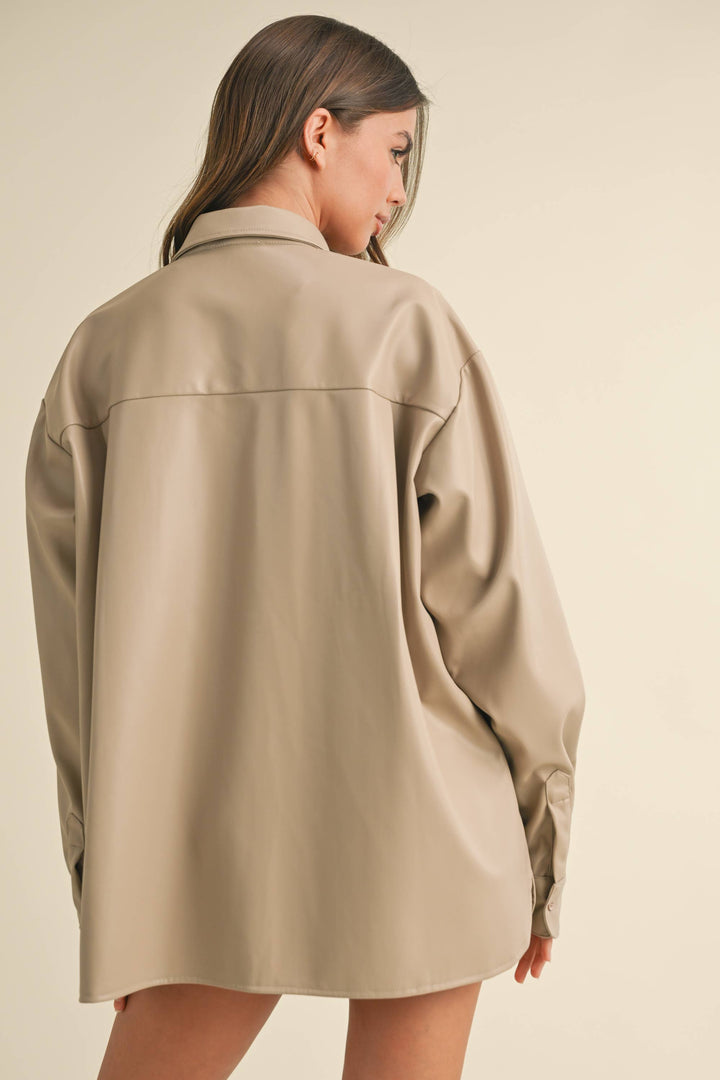 OVERSIZED FAUX LEATHER BUTTON DOWN AND SHORTS - Sets