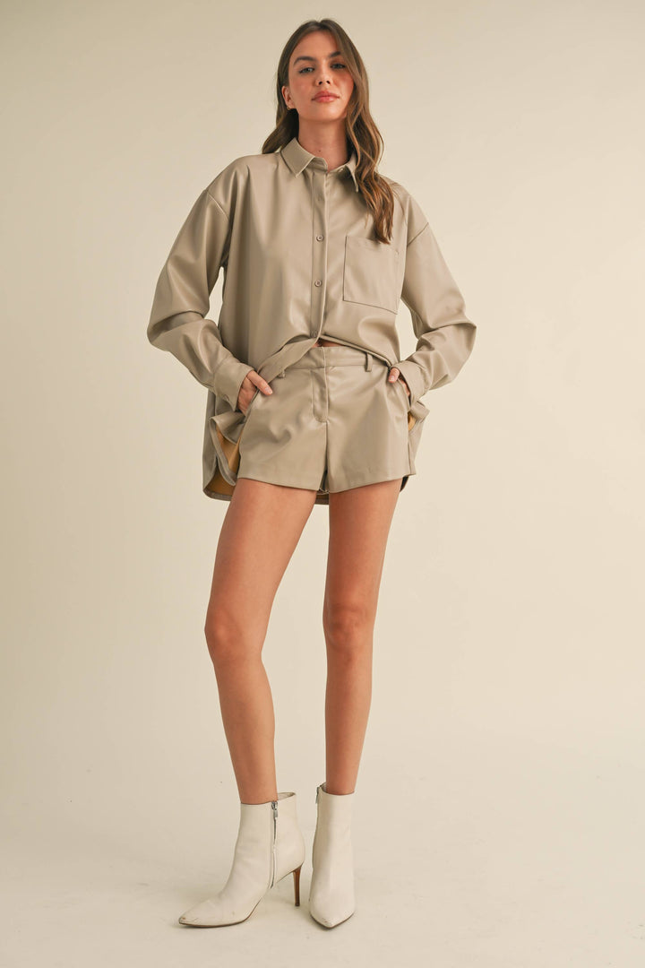 OVERSIZED FAUX LEATHER BUTTON DOWN AND SHORTS - Sets