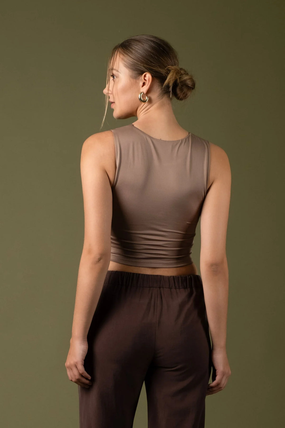 PAMELA TAUPE BASIC SOLID CROPPED TANK TOP - BASICS