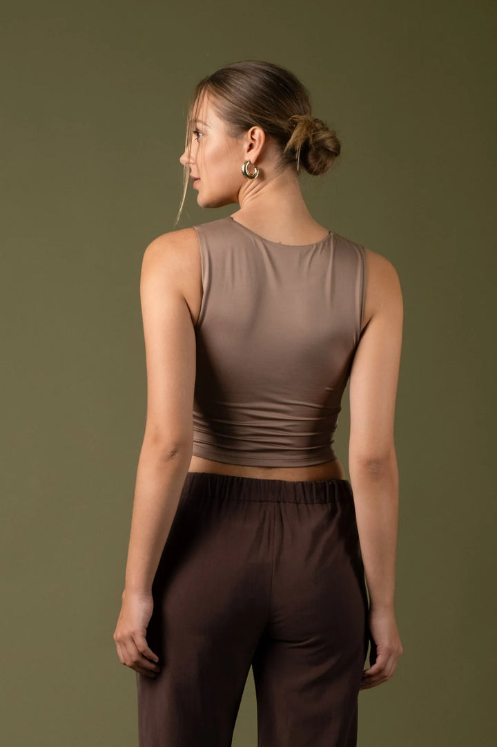 PAMELA TAUPE BASIC SOLID CROPPED TANK TOP - BASICS