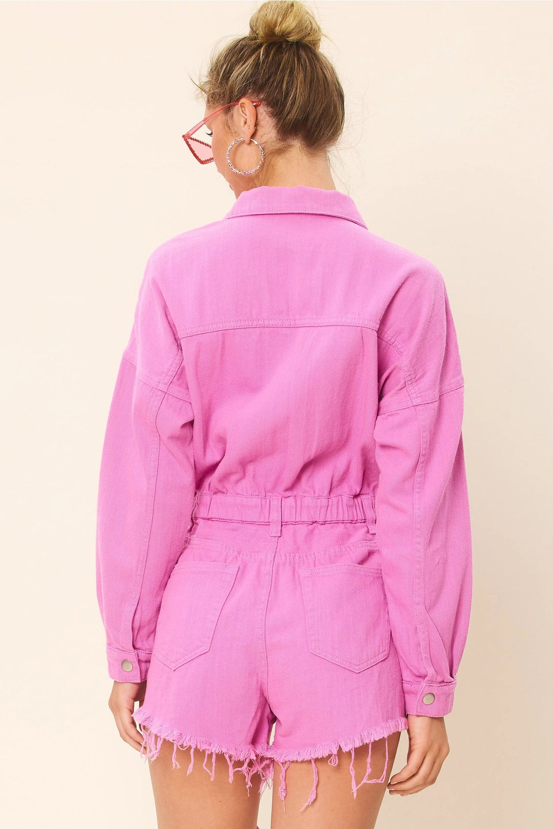 Pink Brooklyn Long Sleeves Denim Romper - Rompers